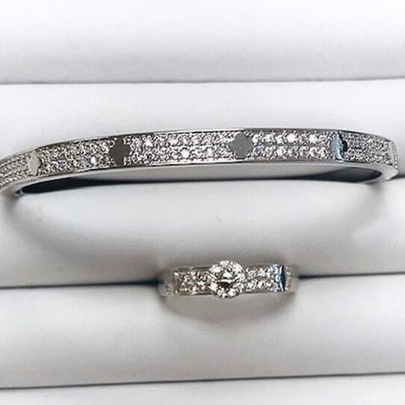 🎁Pavé Cubic Zirconia Silver Ring/Bracelet,NWT - Picture 1 of 6